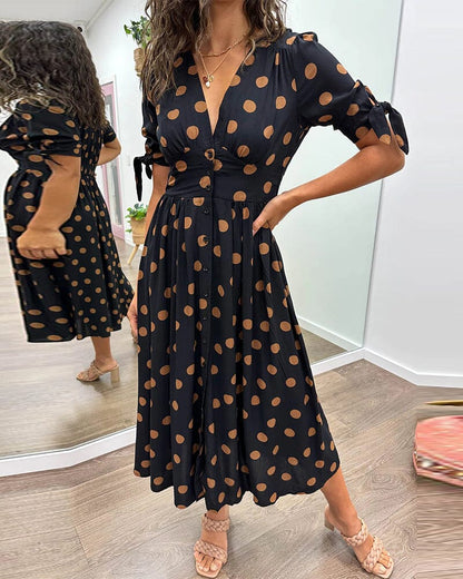 Women's Spotted V Neck Summer Dress
