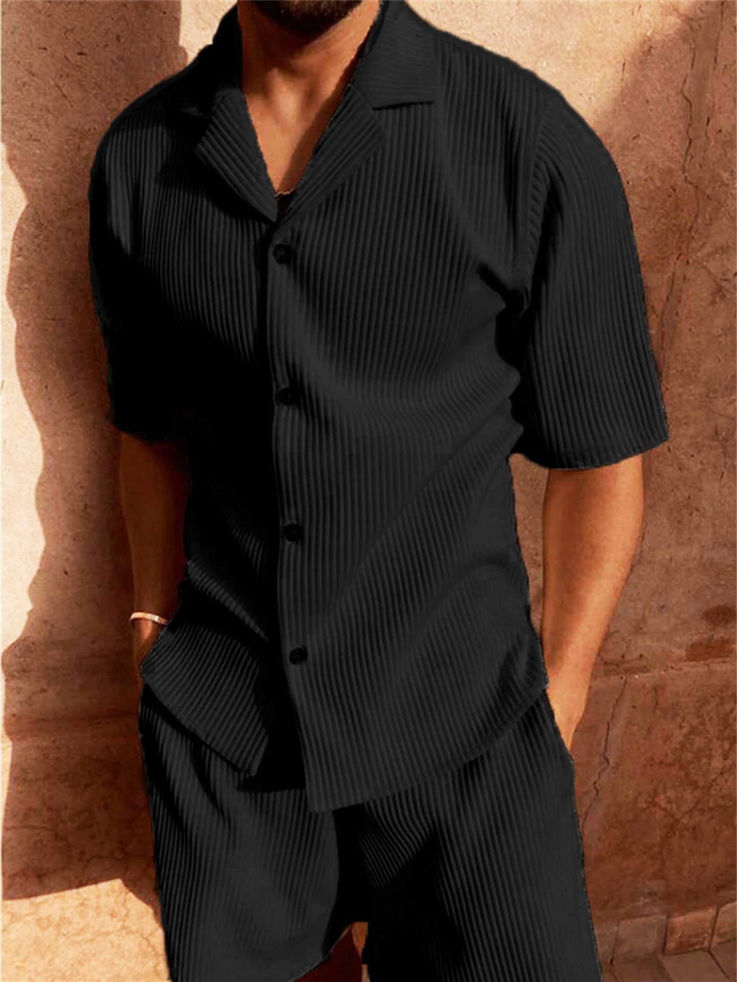 Men's Casual Soft Knit Shirt and Shorts Combo Set