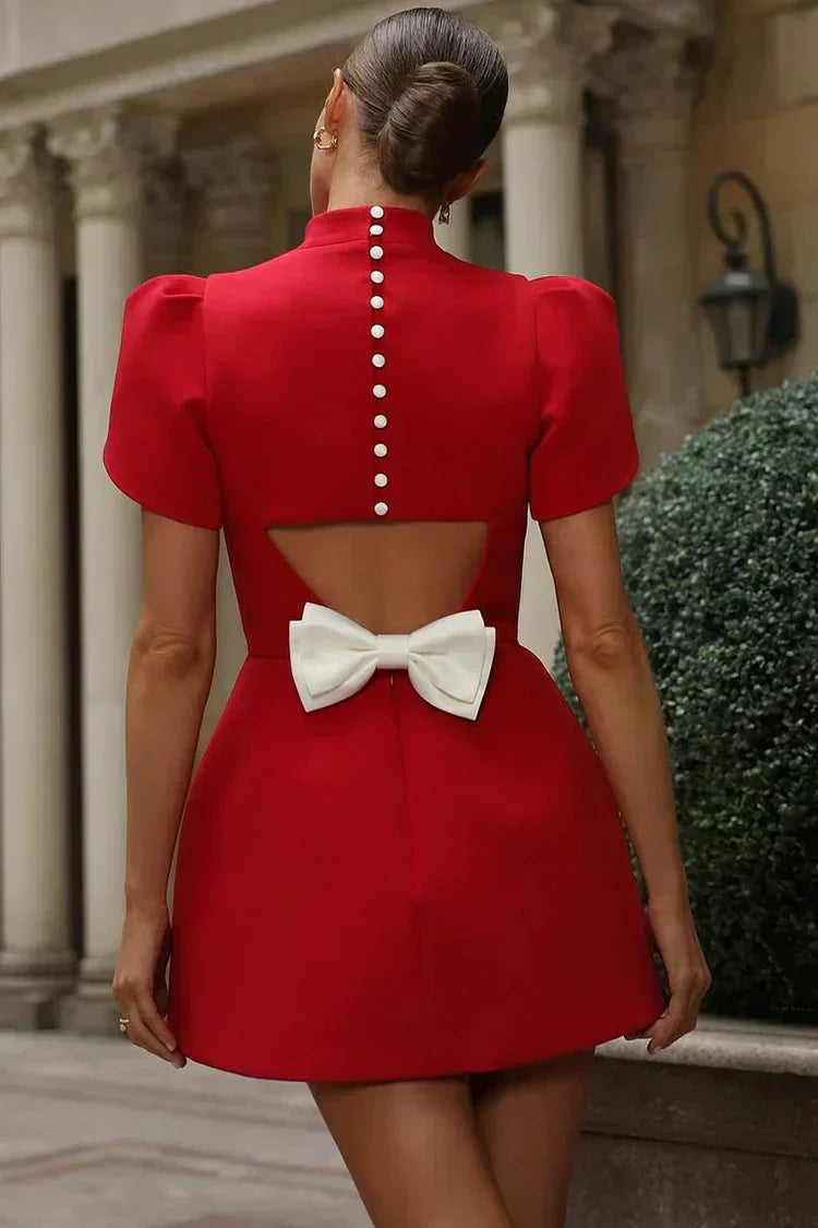 Simple Chic Puff Sleeve Short Dress