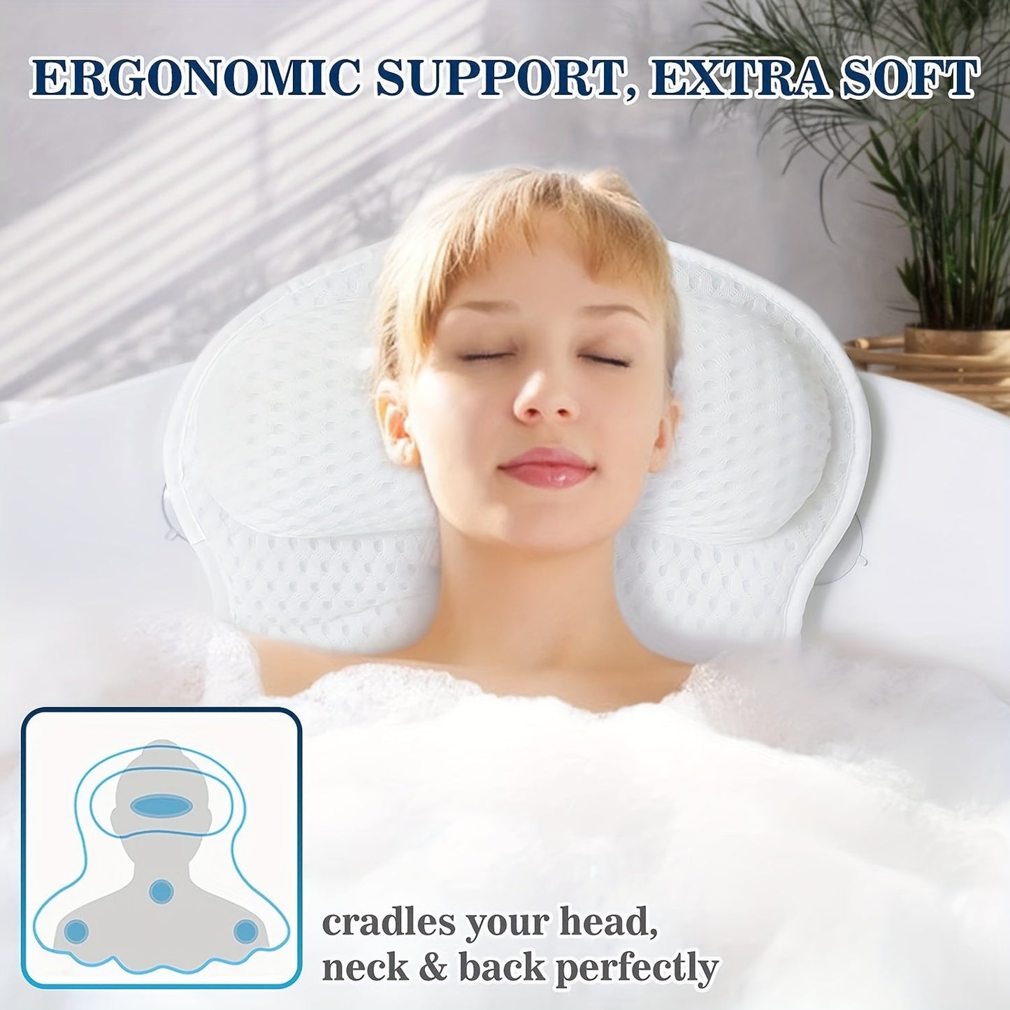 Soft Comfort Bath Pillow with Neck and Back Support