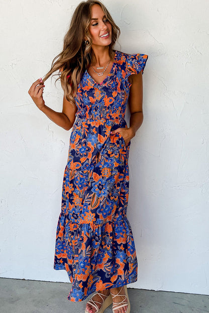 Chic Floral V-Neck Ruffle Dress