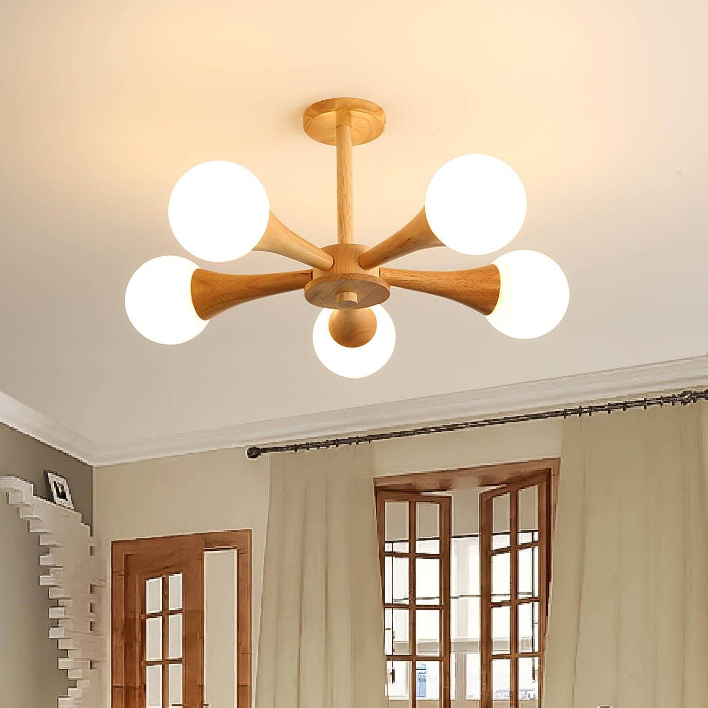 Luxury Wood and Glass Pendant Light
