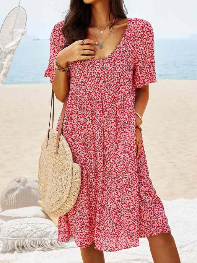 Casual Floral Midi Dress - Loose Fit - Luxivelle