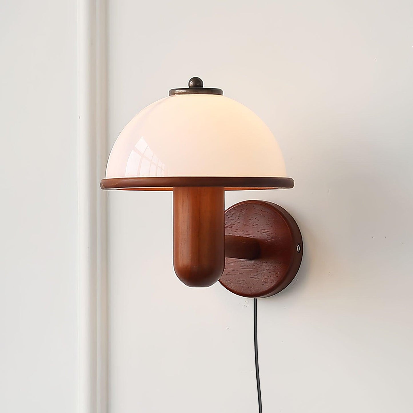 Rustic Wooden Fungi Wall Lamp with Cream Shade