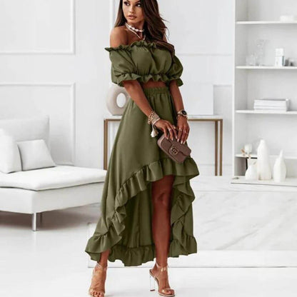 Ladies' Cold Shoulder Ruffle Top & Asymmetrical Skirt Set