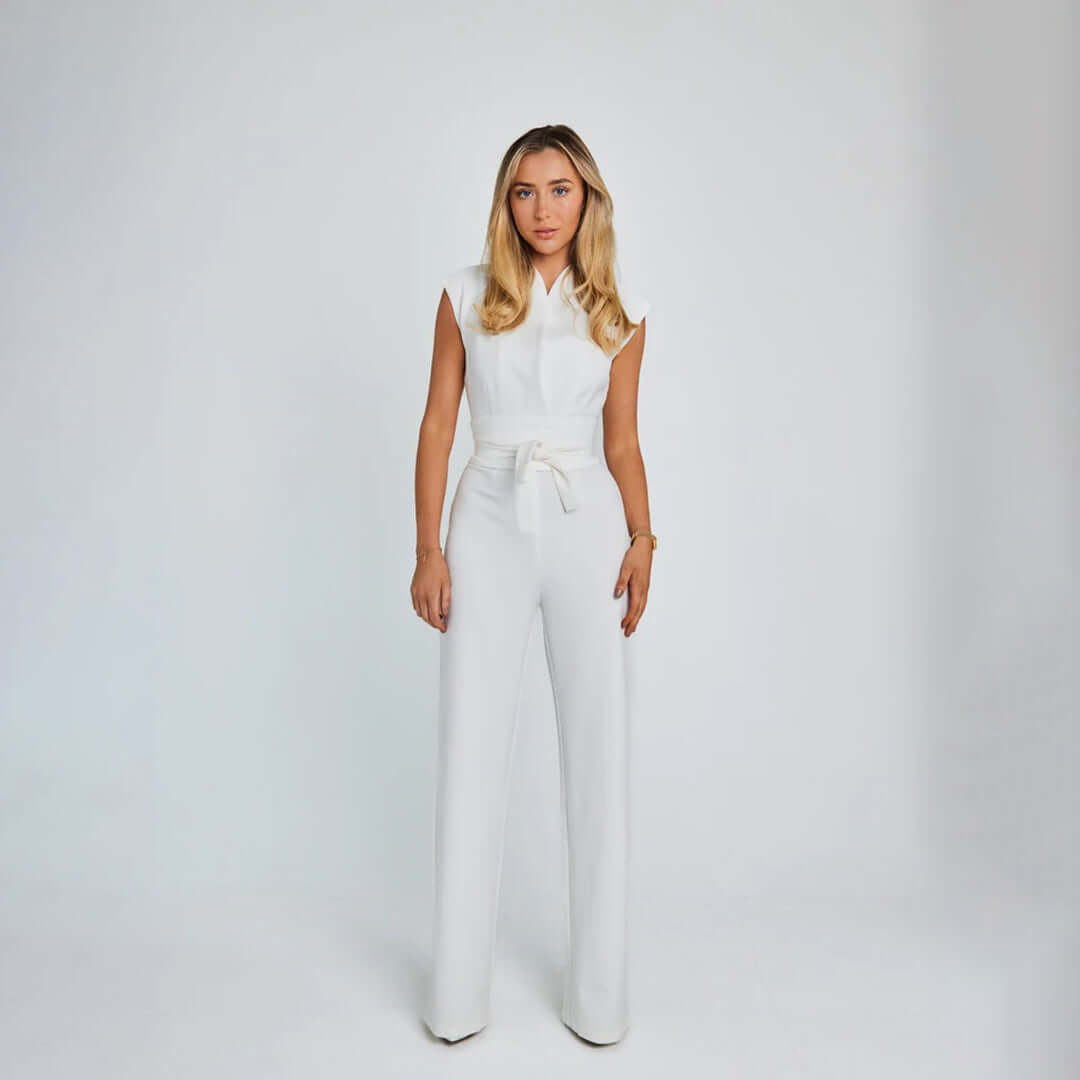 Strapless Flowy Pants Jumpsuit with Belt - Luxivelle