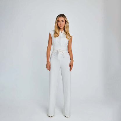 Strapless Flowy Pants Jumpsuit with Belt - Luxivelle