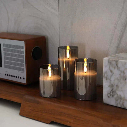 Set of 3 Authentic Faux Flame Candles in Clear Glass - Luxivelle