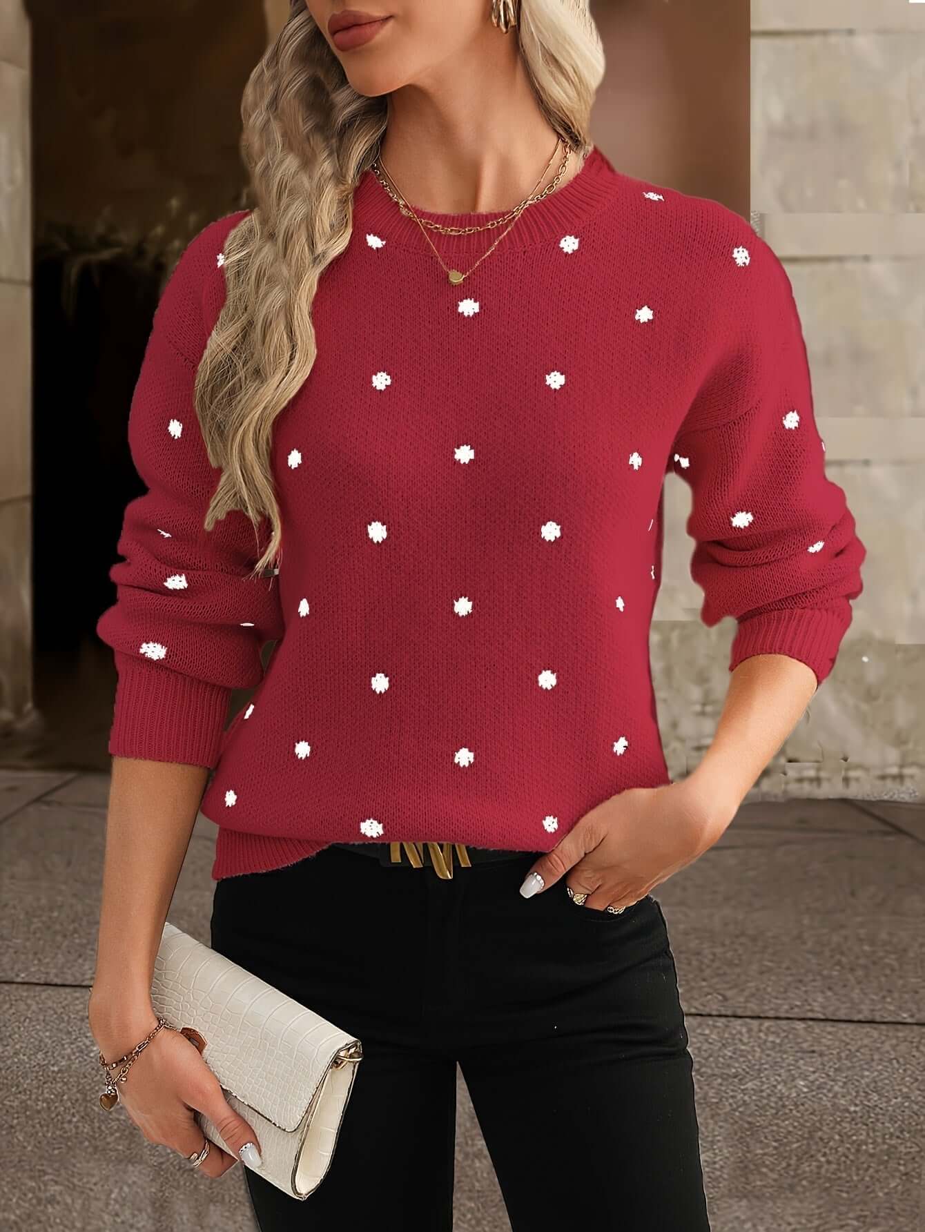 Ladies Classic Spotted Knit Sweater
