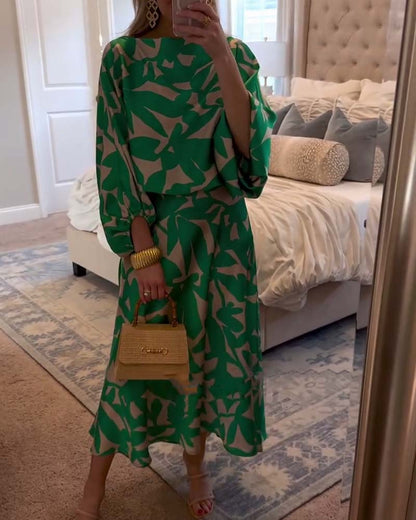 Chic 2-Piece Floral Lantern Sleeve Outfit - Luxivelle