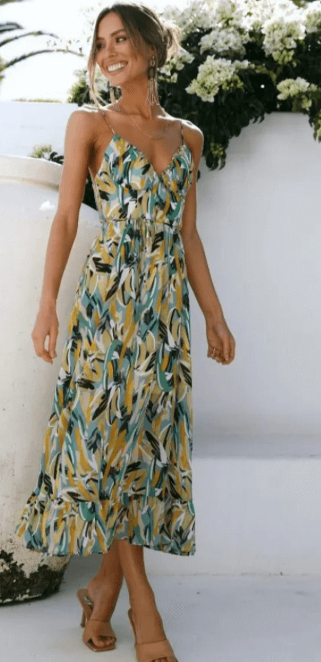 Women's Summer V-Neck Floral Midi Dress - Luxivelle