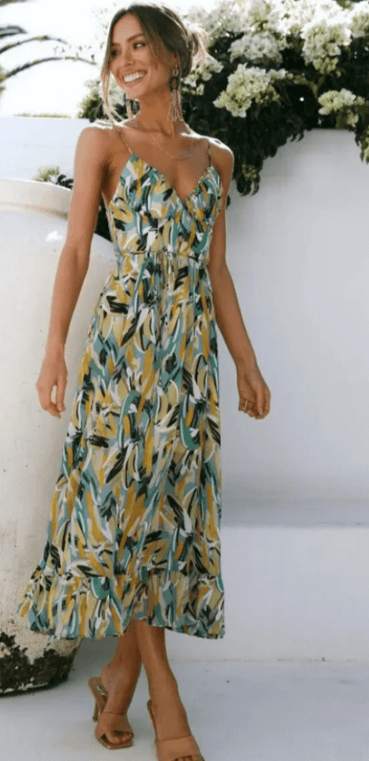 Women's Summer V-Neck Floral Midi Dress - Luxivelle
