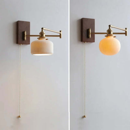 Natural Wood Accent Ceramic Table Lamp