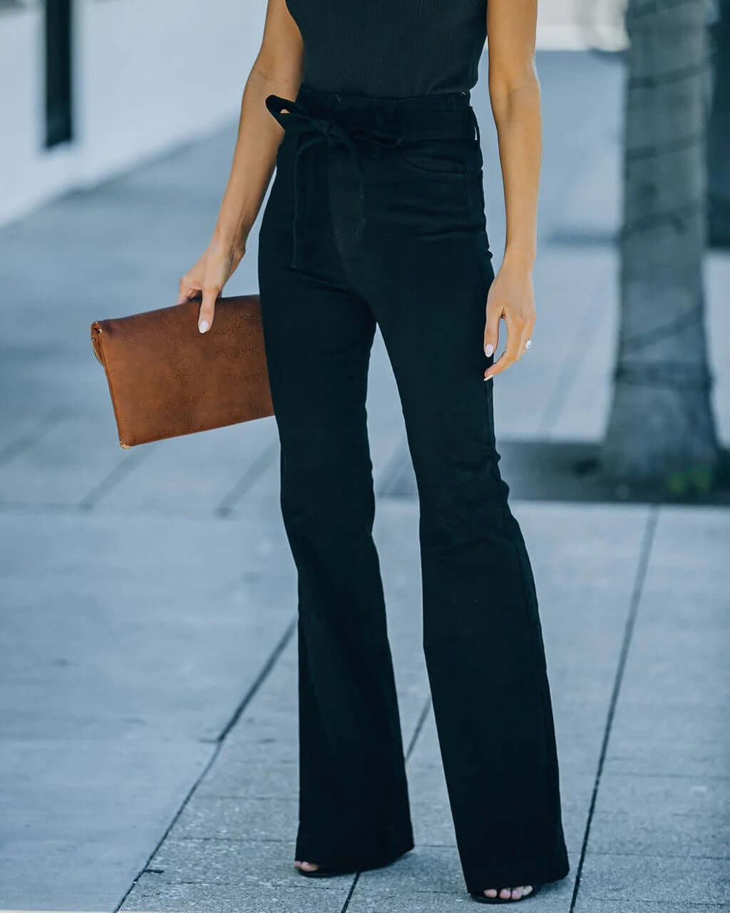 Ladies Wide Leg Pants with Waist Belt