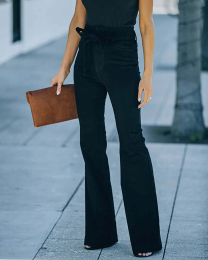 Ladies Wide Leg Pants with Waist Belt