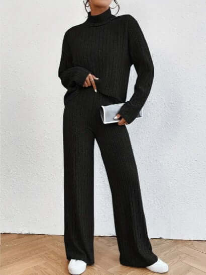 Soft Knit Turtleneck and Flared Leg Pants Set