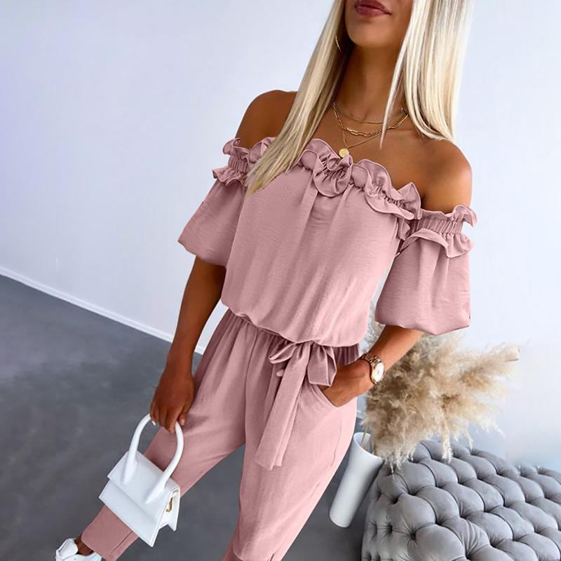 Trendy Cold Shoulder Ruffled Waist Jumpsuit