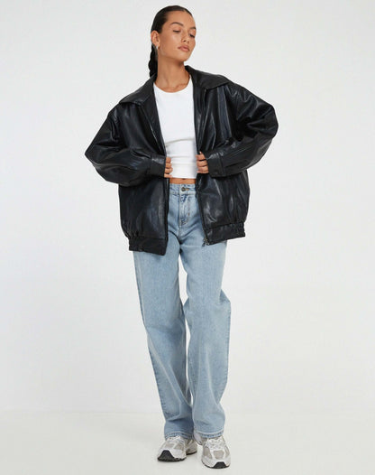 Large Synthetic Leather Women's Coat