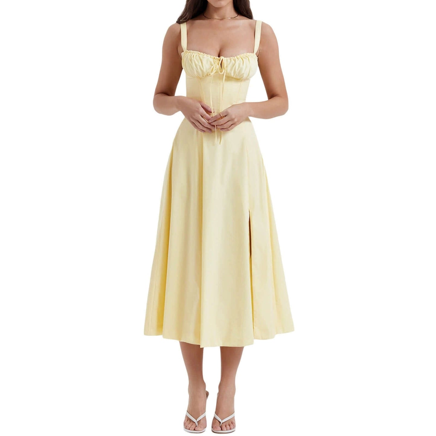 Ladies' Fit Waist Midi Dress with High Slit