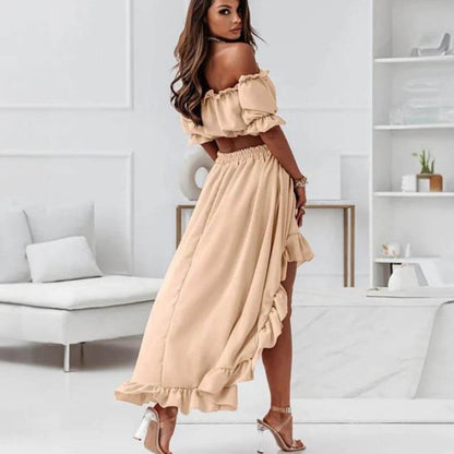Ladies' Cold Shoulder Ruffle Top & Asymmetrical Skirt Set