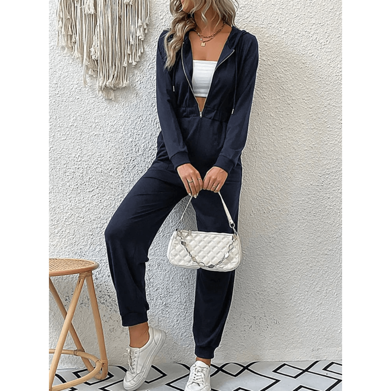 Fitted Ladies Hoodie Jumpsuit - Luxivelle