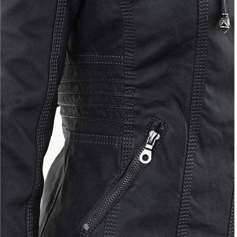 Ladies' Fitted Synthetic Leather Zipper Jacket