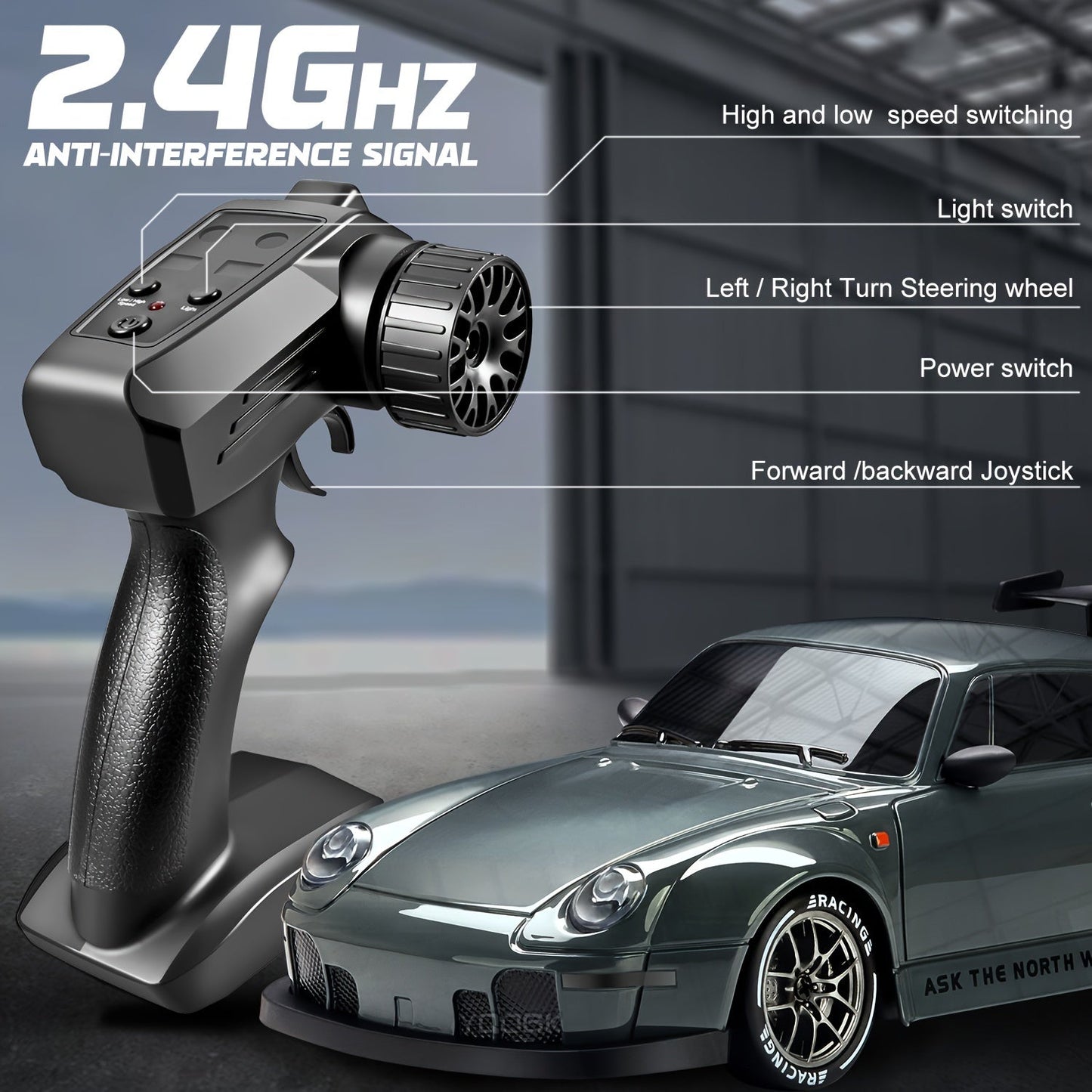 Fast 1:24 Scale RC Drift Car with LED Lights