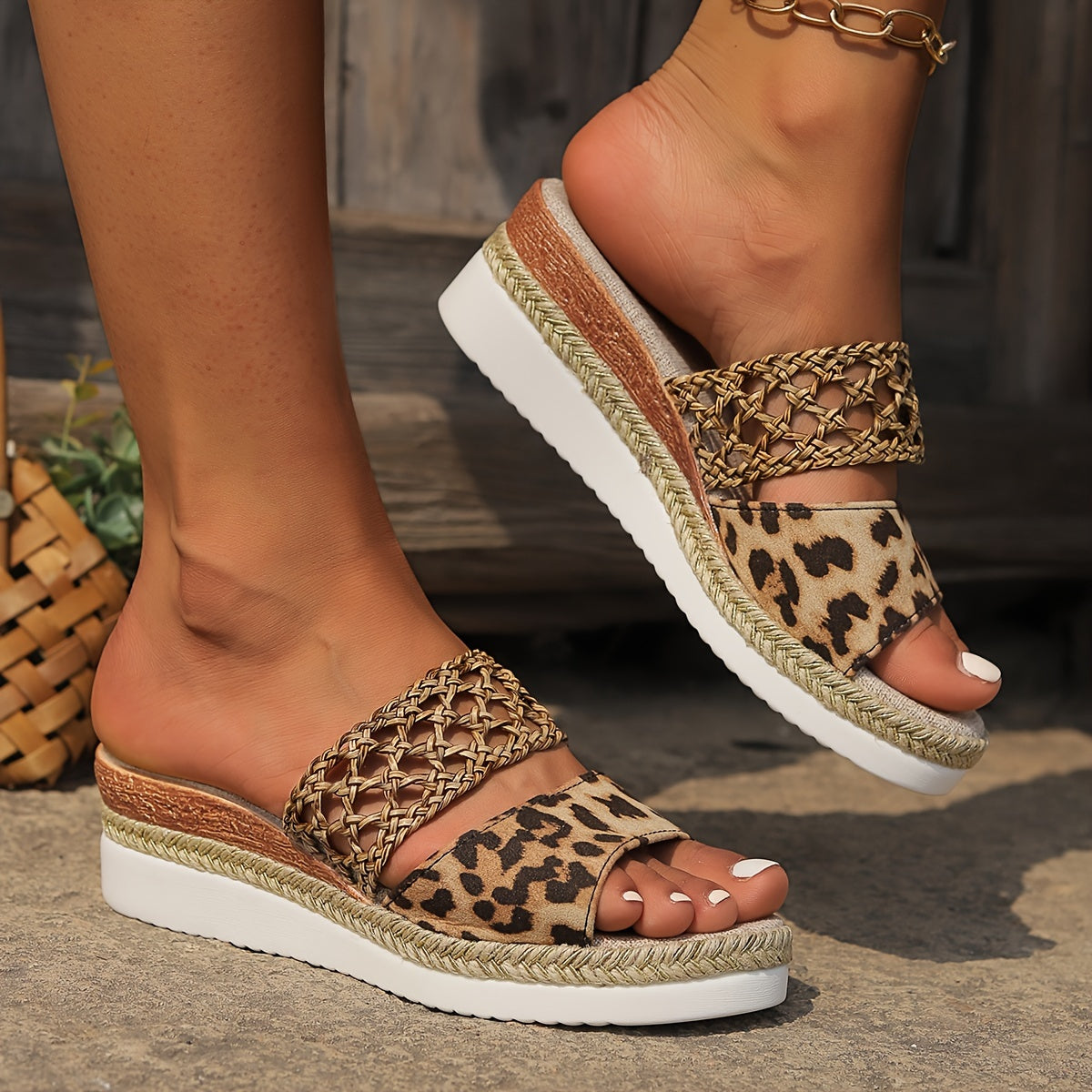 Natural Fiber Wedge Sandals