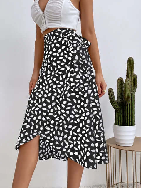 Floral Tie Waist Mid Length Skirt