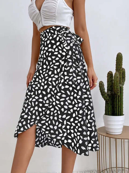 Floral Tie Waist Mid Length Skirt