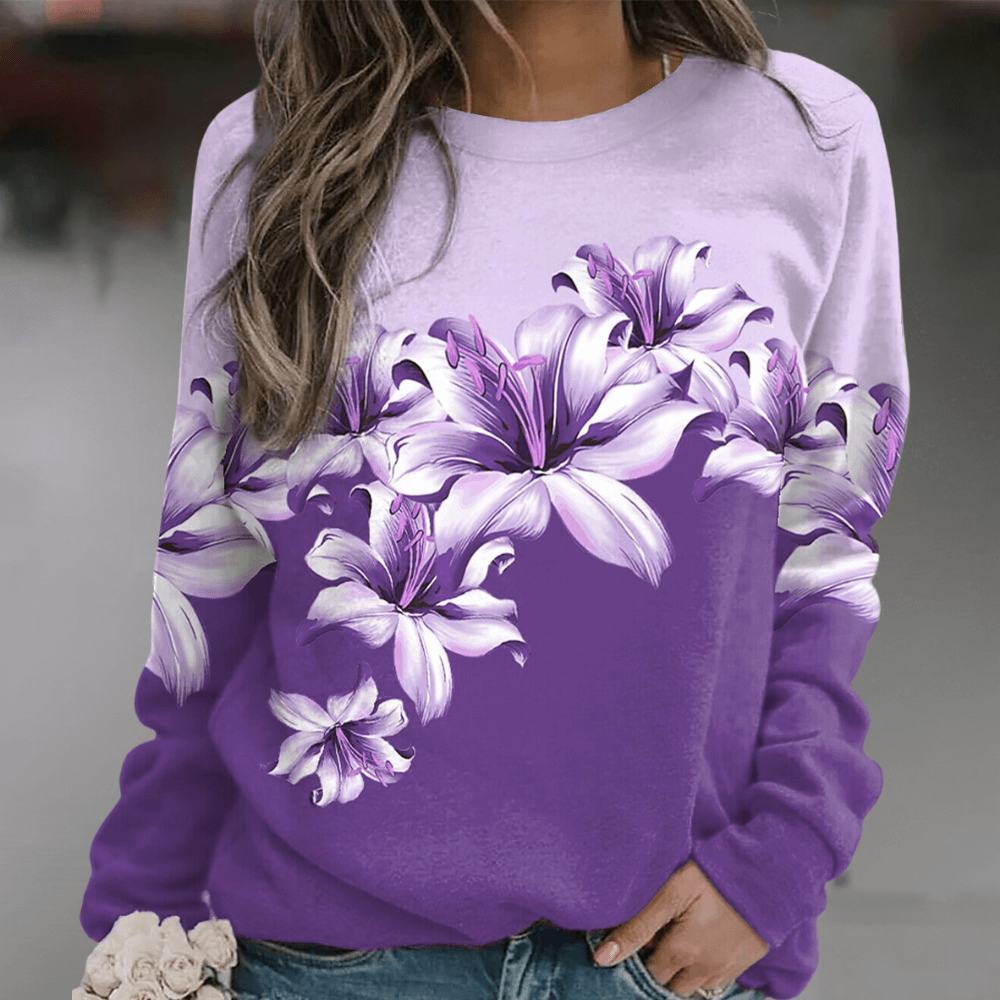 Casual Floral Loose Fit Women's Sweatshirt