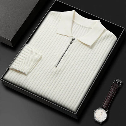 Men's Textured Zip Neck Knitted Sweater