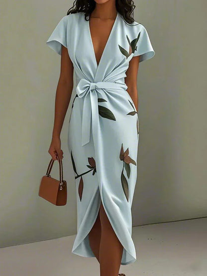 Chic Floral Midi Wrap Dress