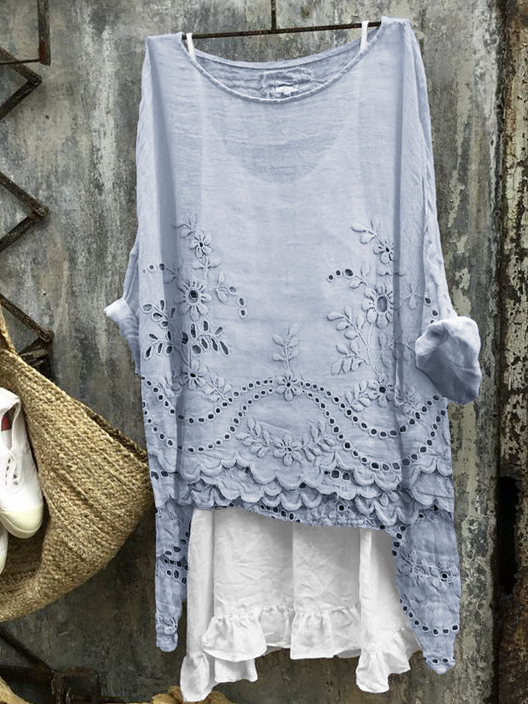 Rosmira | Printed Blouse for Women - Elegant Eyelet Summer Top 2
