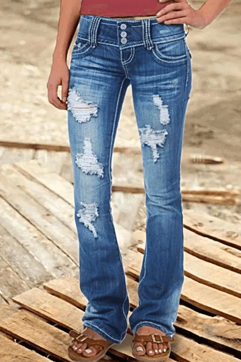 Distressed High Waist Wide Leg Women's Jeans - Luxivelle