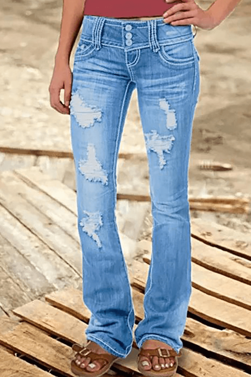 Distressed High Waist Wide Leg Women's Jeans