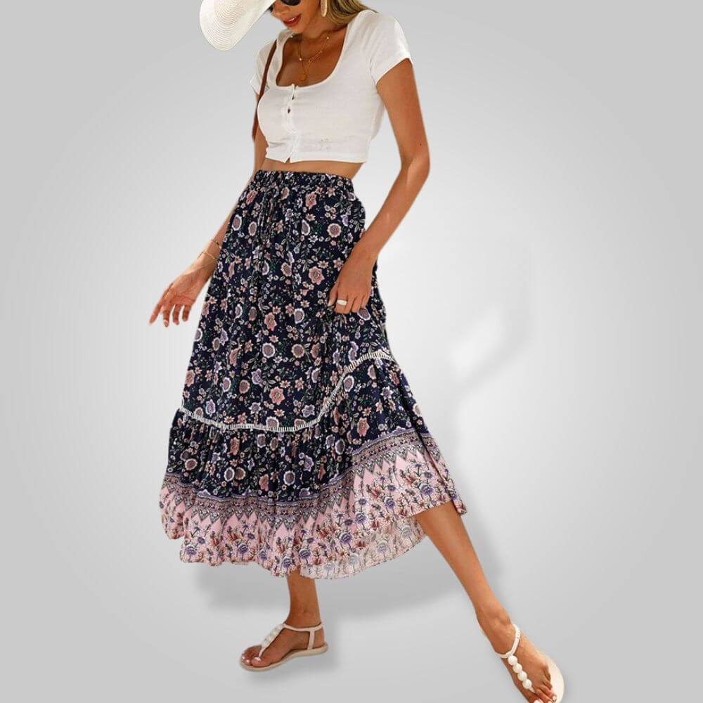 Flowy Floral Long Skirt for Women