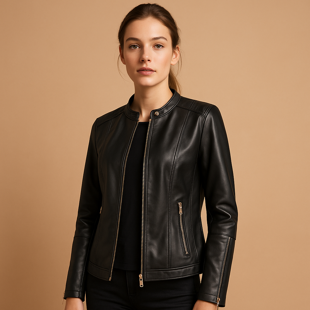 Women's Synthetic Leather Motorcycle Jacket - Luxivelle