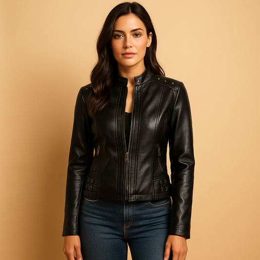 Vintage Style Women's Leather Biker Jacket - Luxivelle