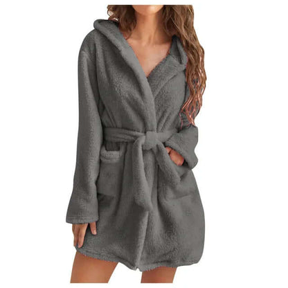 Plush Hooded Long Bathroom Robe for Women