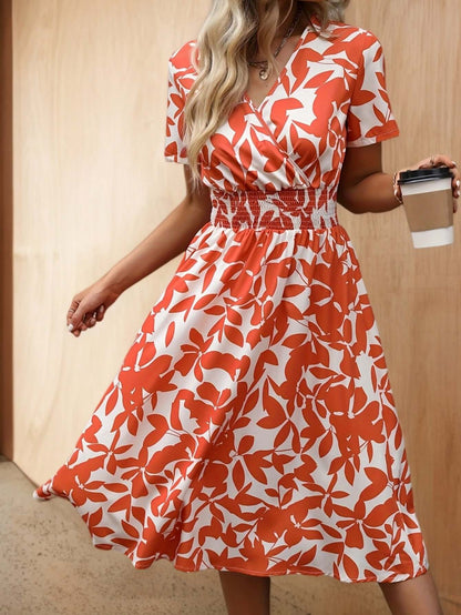 Ladies' Flower Pattern Elastic Waist Dress - Luxivelle