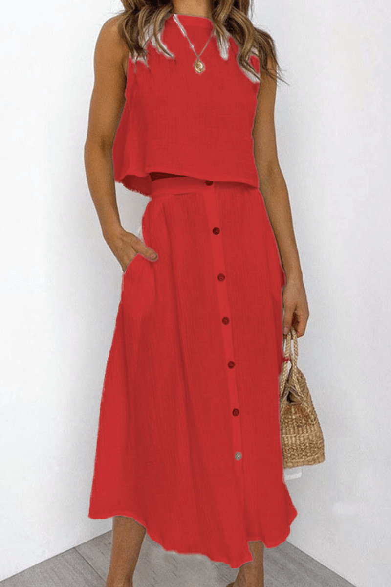 Casual Crew Neck Tee and Mid Length Skirt Set