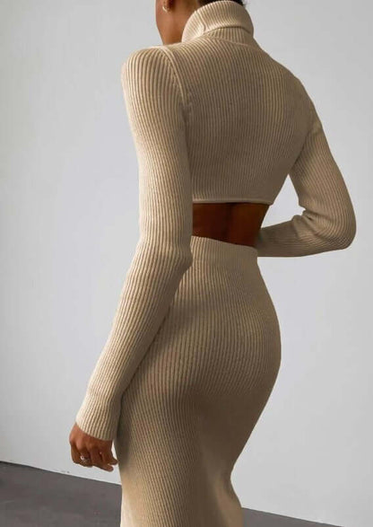 Fashionable Off-Center Turtleneck Sweater Set