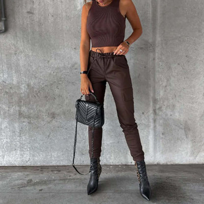 Ladies Synthetic Leather Combat Pants