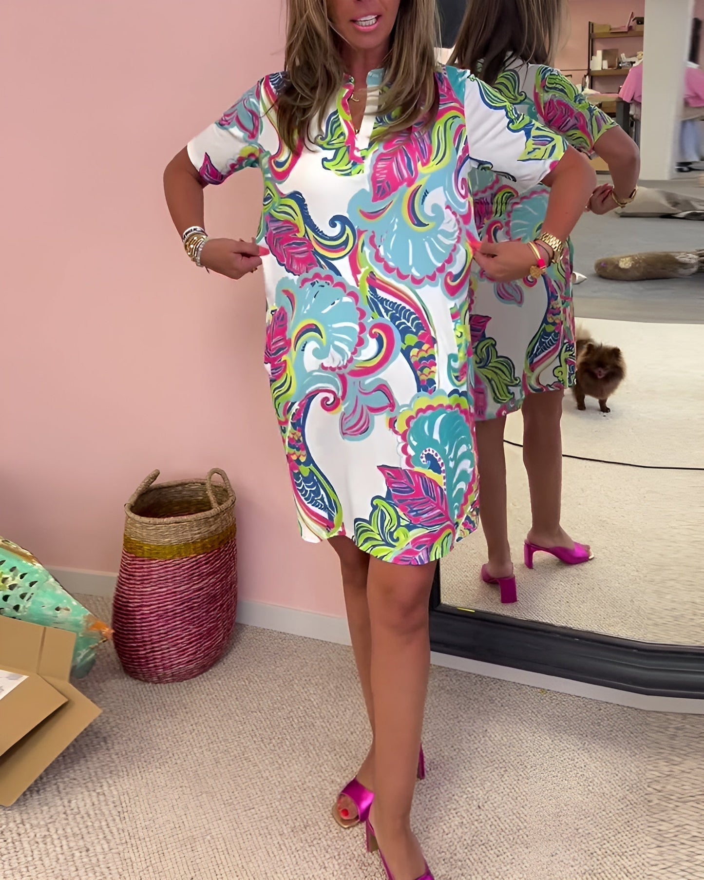 Comfortable Floral V-Neck Summer Dress