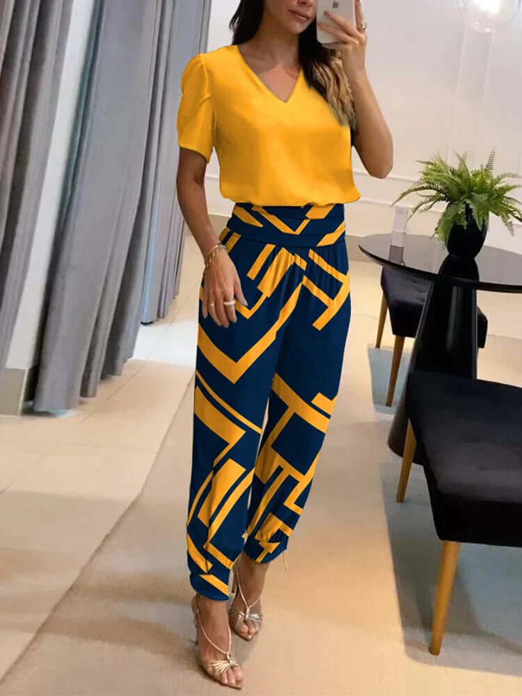 Ladies' V-Neck Blouse & Stretchy Trousers