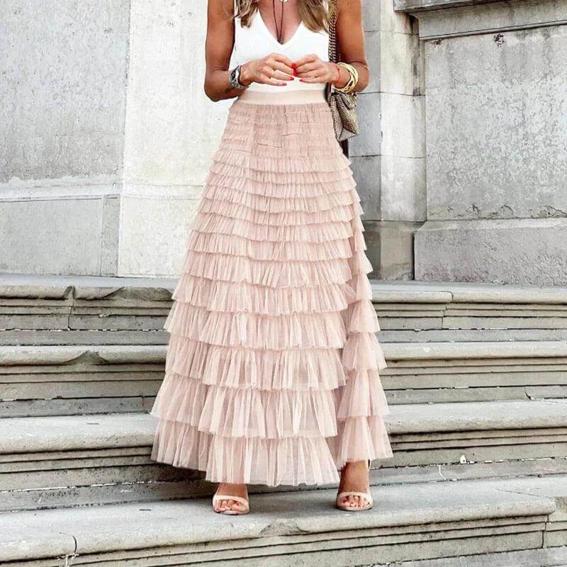 Floral Ruffled Midi Skirt for Women