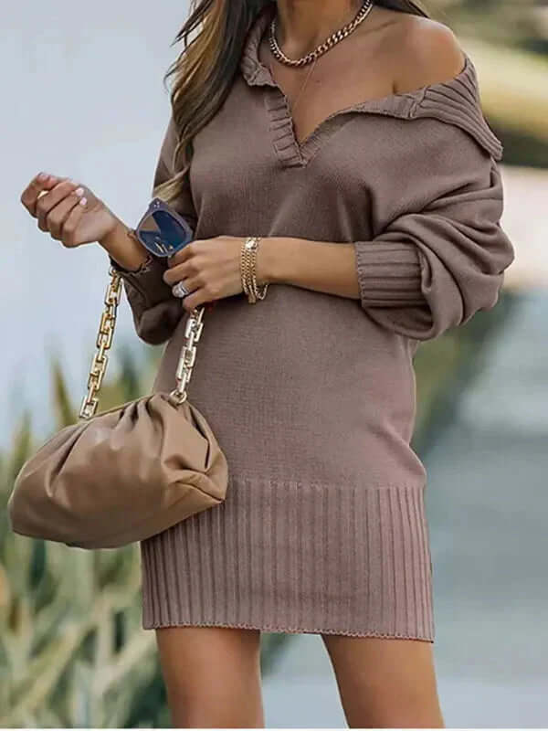 Cozy Crew Neck Sweater Dress for Ladies - Luxivelle