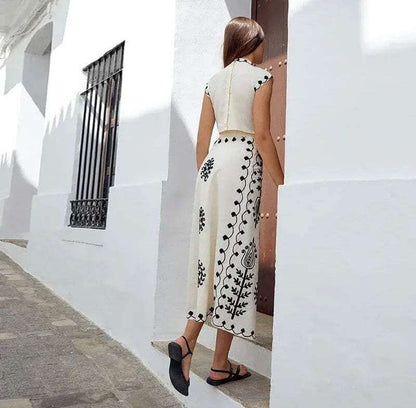 Decorative Short Top & Flowy Mid Skirt Outfit