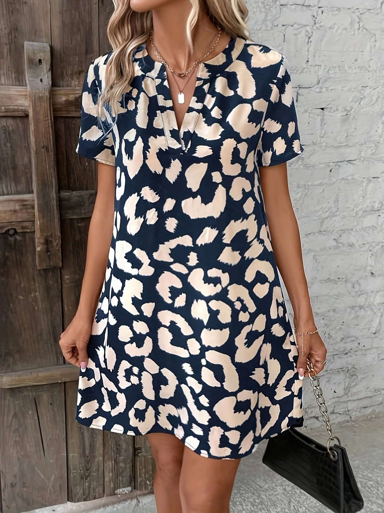 Animal Print Deep V Dress